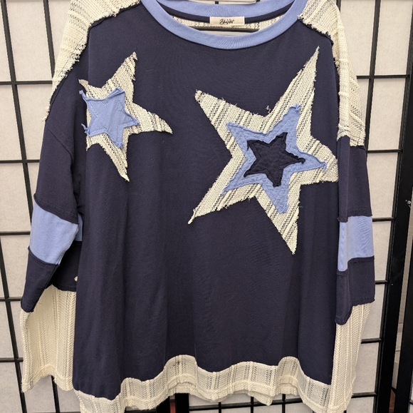 Blue Velvet “ Brenna “ Blue Velvet Star Patch Relaxed Fit Top 77 - Picture 6 of 7